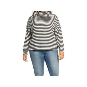 Sanctuary Nikolai Metallic Stripe Pullover In Metallic Black/ Milk Stripe NEW